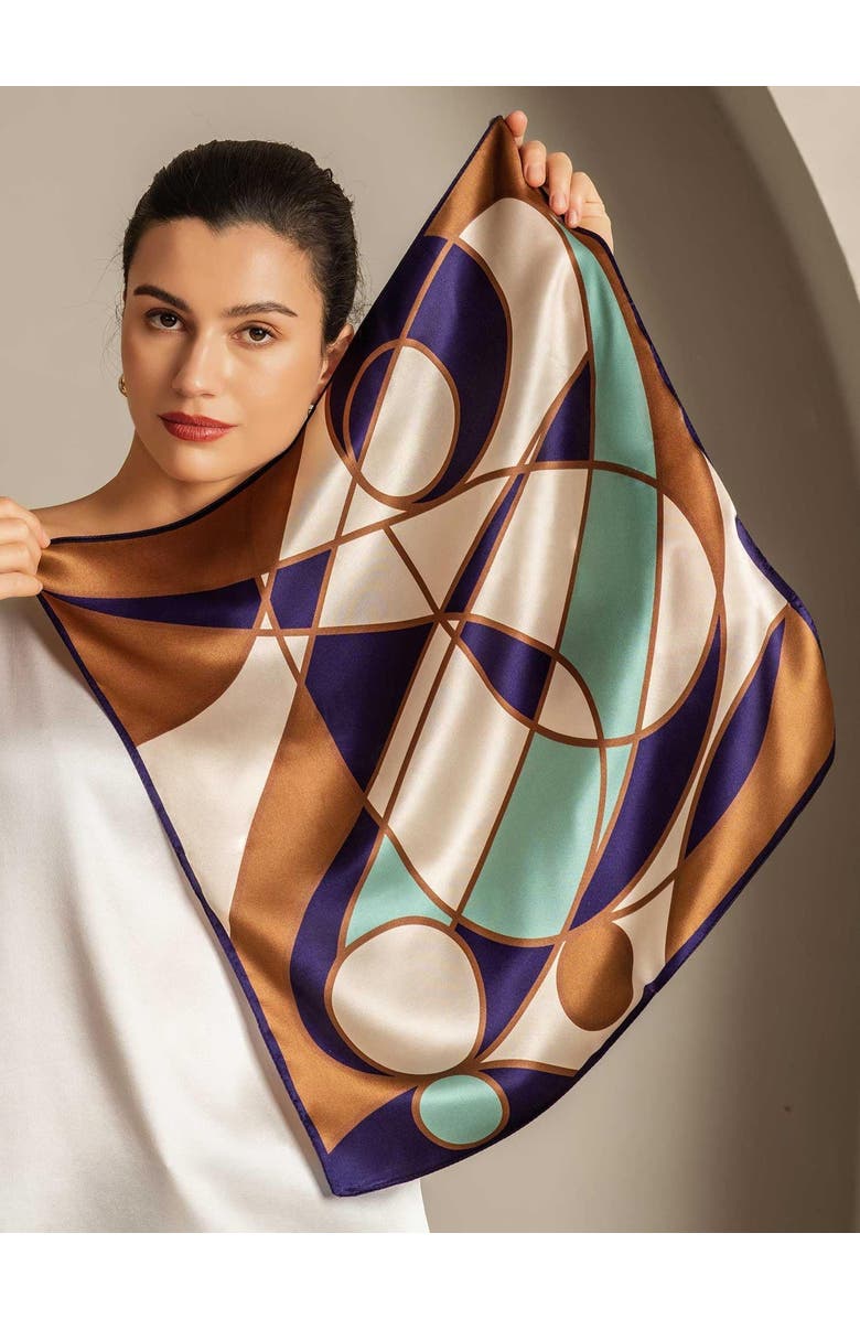 SILKSILKY Pure silk colored square scarf, Alternate, color, Brown
