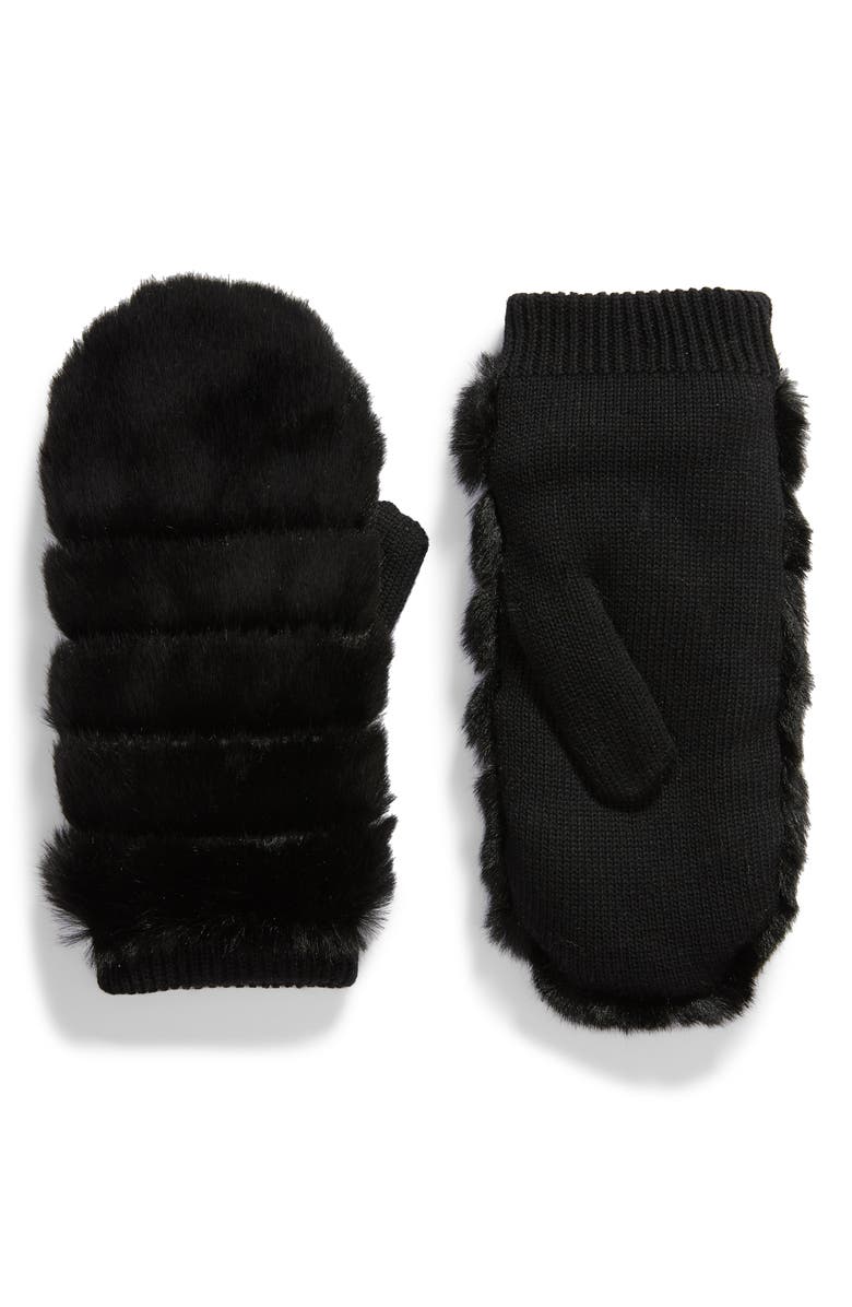 UGG<sup>®</sup> Faux Fur Mittens, Main, color, Black