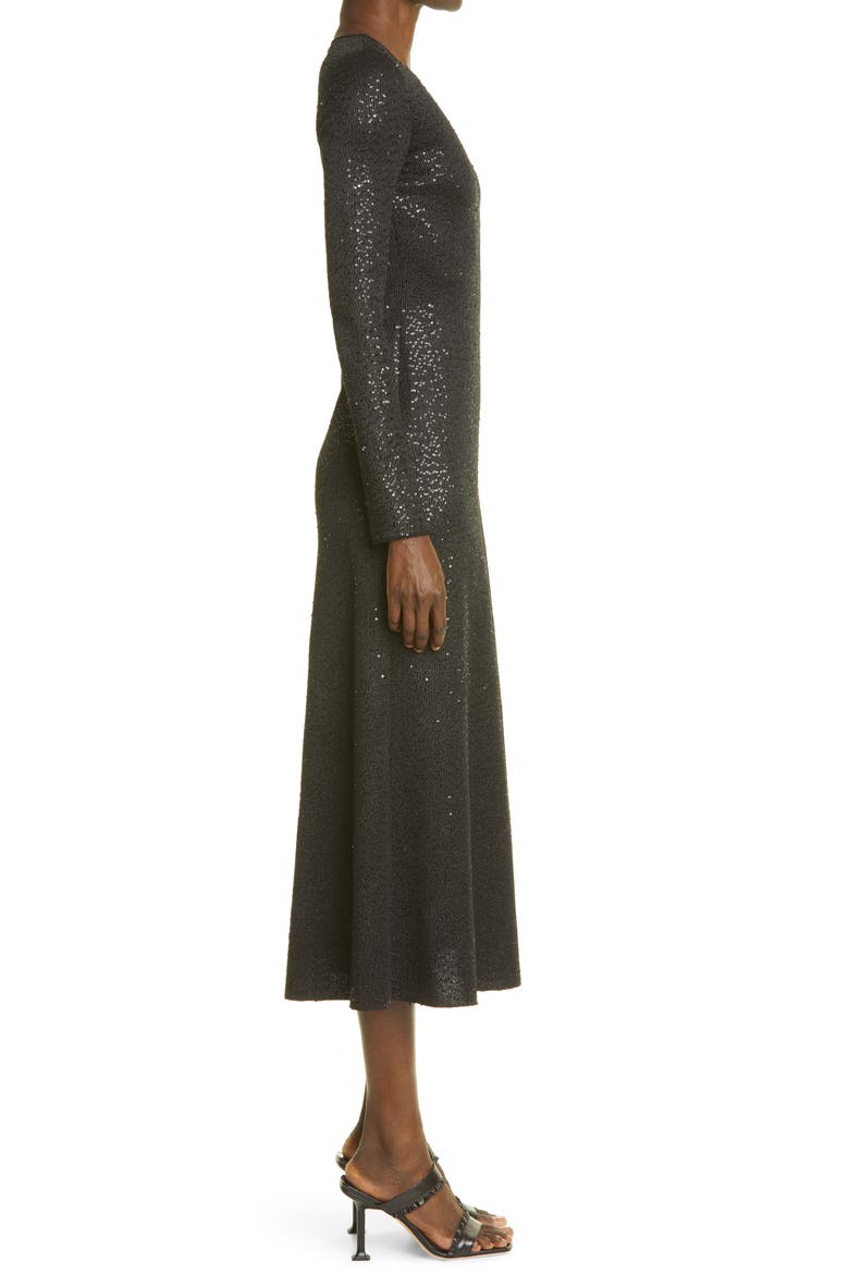 St. John Collection Sequin Knit Fit & Flare Dress, Alternate, color, BLACK