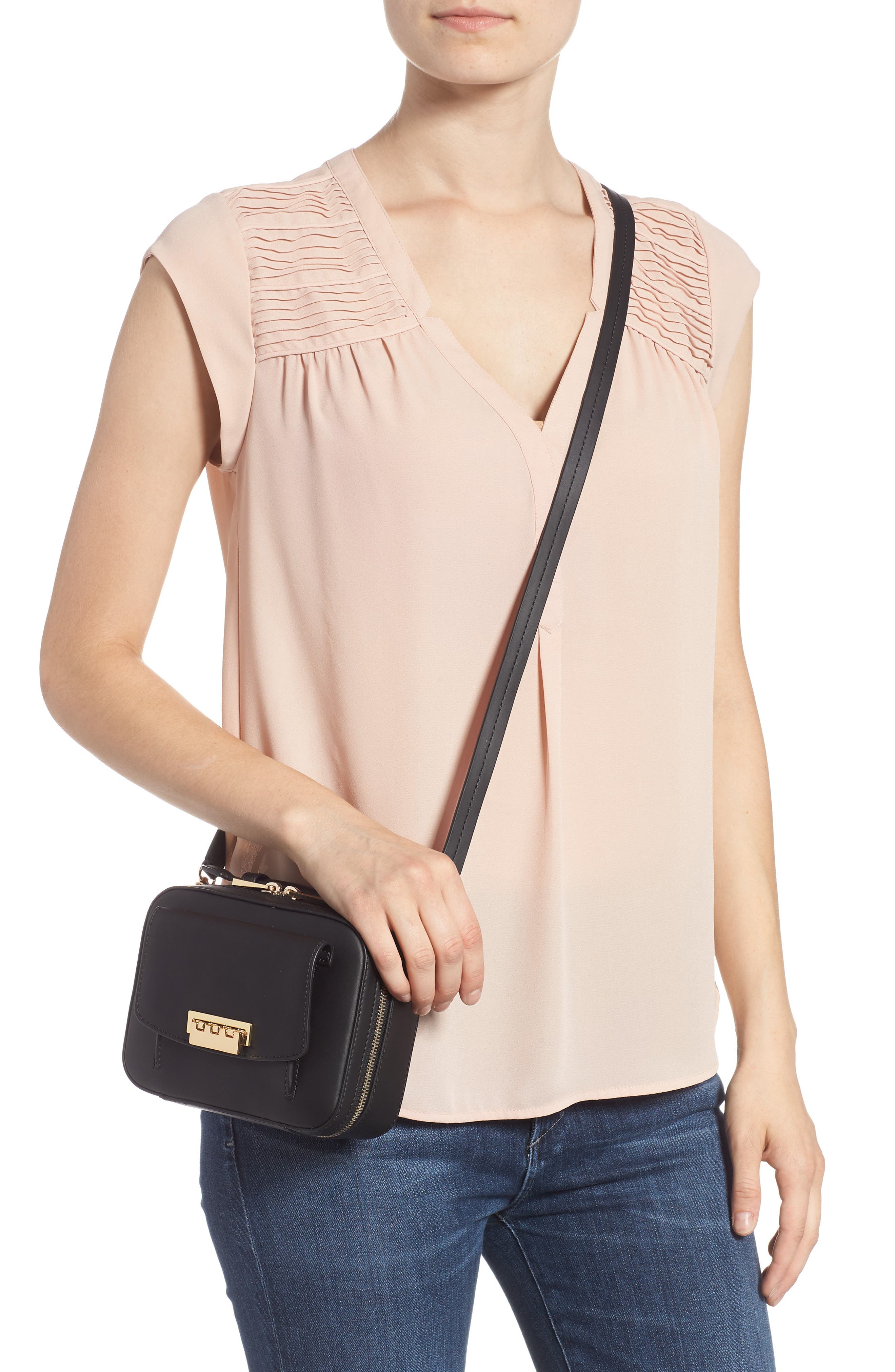Earthette Small Box Leather Crossbody Bag, Alternate, color, BLACK