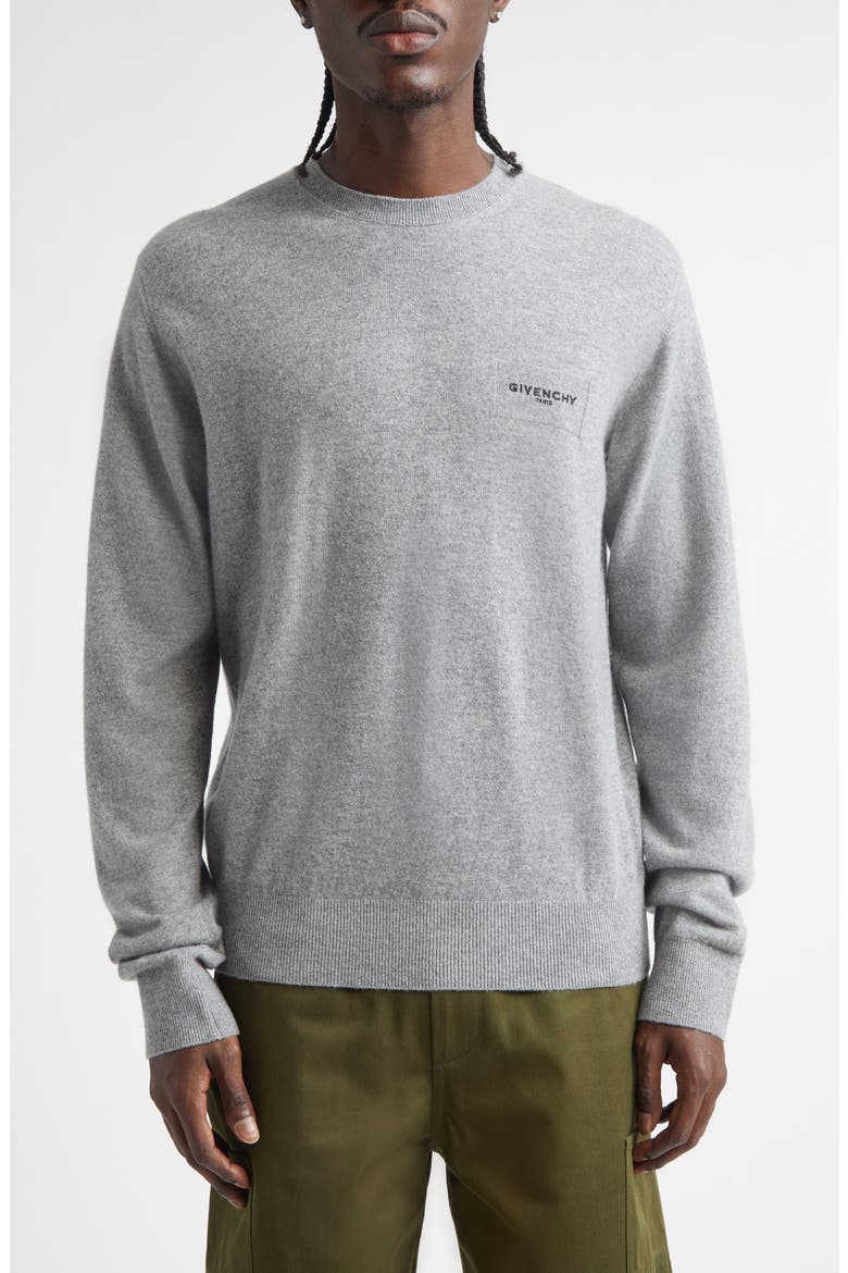 Logo Embroidered Wool & Cashmere Crewneck Sweater, Main, color, LIGHT GREY MELANGE