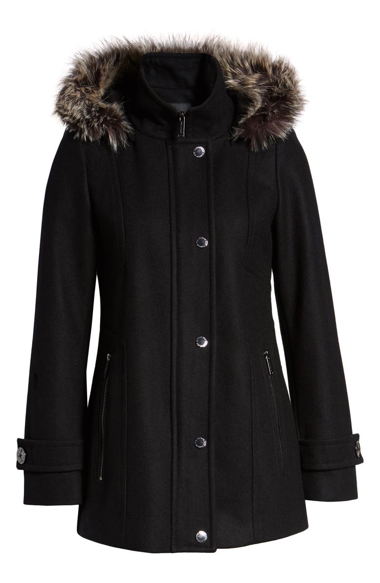 London Fog Faux Fur Hooded Wool Car Coat, Alternate, color, 