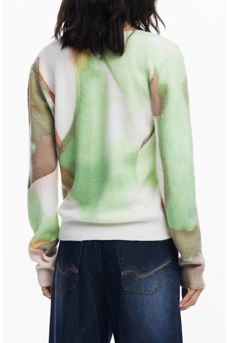 Abstract Print V-Neck Sweater, Alternate, color, LIGHT GREEN