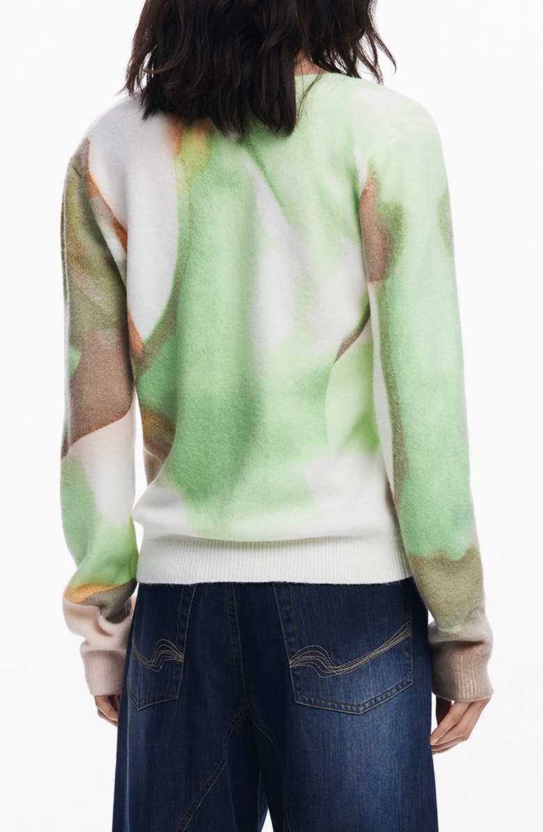 Desigual Abstract Print V-Neck Sweater, Alternate, color, Light Green
