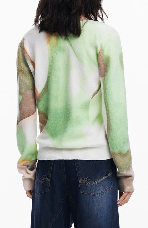 Desigual Abstract Print V-neck Sweater In Green