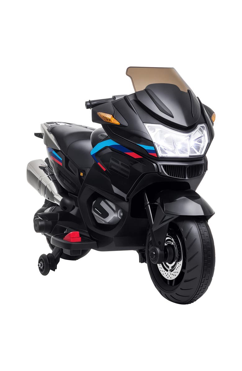 Aosom Kids Motorcycle with Training Wheels, Roaring Engine Design, High-Traction, Light Music, Main, color, Black