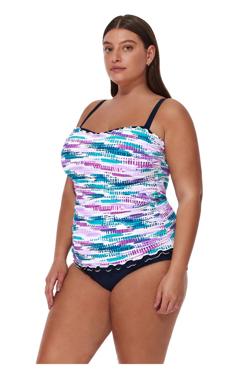 Canva Plus Size Shirred Underwire Tankini Top, Alternate, color, Multi-Blue