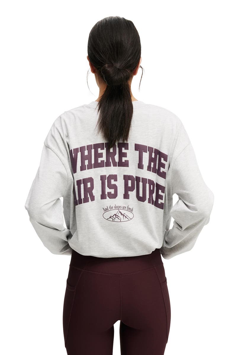 COTTON ON BODY Women's Active Long Sleeve Graphic Crew, Alternate, color, Light Grey Marle Ski Sport