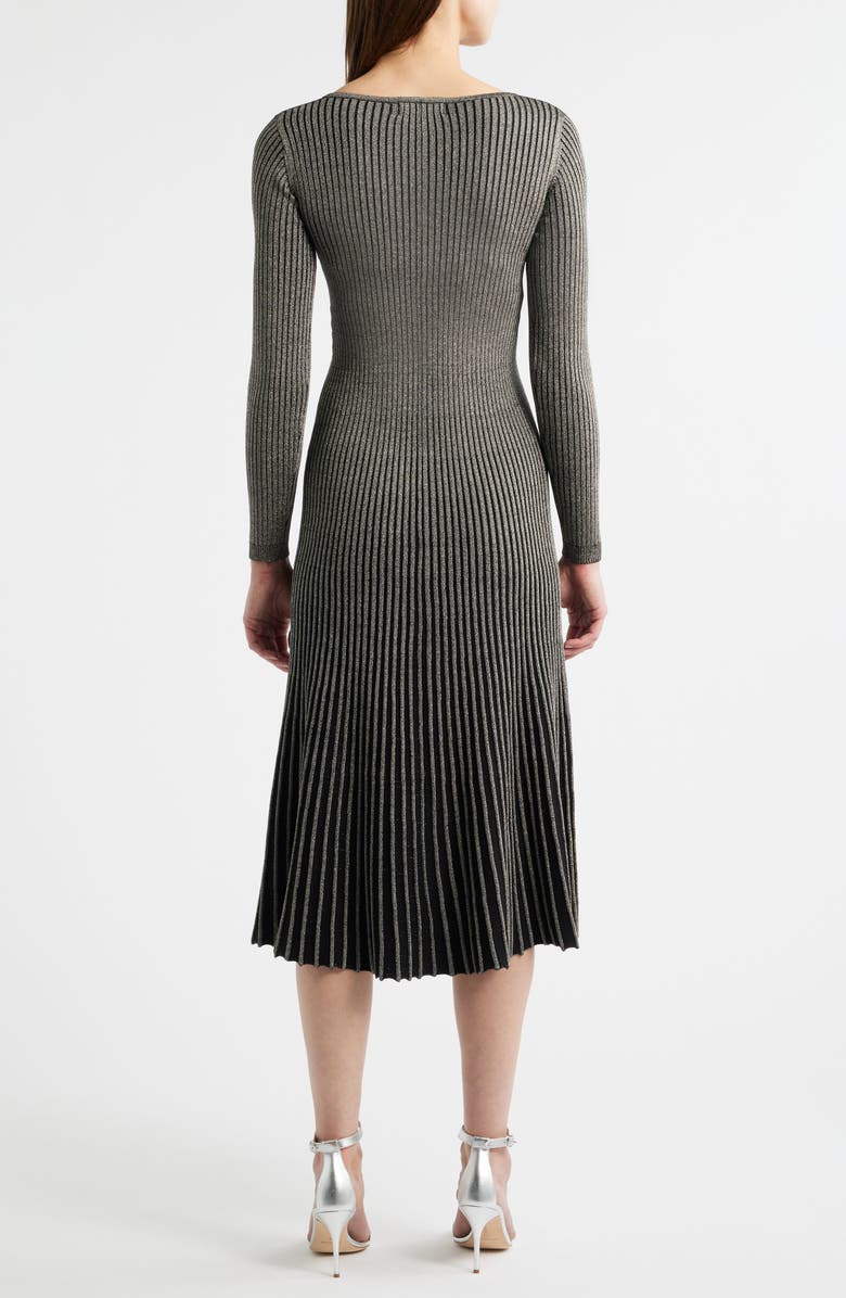 Elie Tahari The Lillie Metallic Long Sleeve Rib Maxi Dress, Alternate, color, Noir/ Gold Lurex