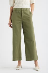 Caslon® Wide Leg Cotton Stretch Twill Ankle Pants