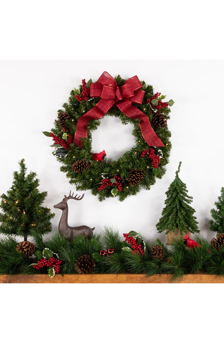 Northlight Pre-Lit Battery Operated Canadian Pine Christmas Wreath - 24" - Clear LED Lights, Alternate, color, Green