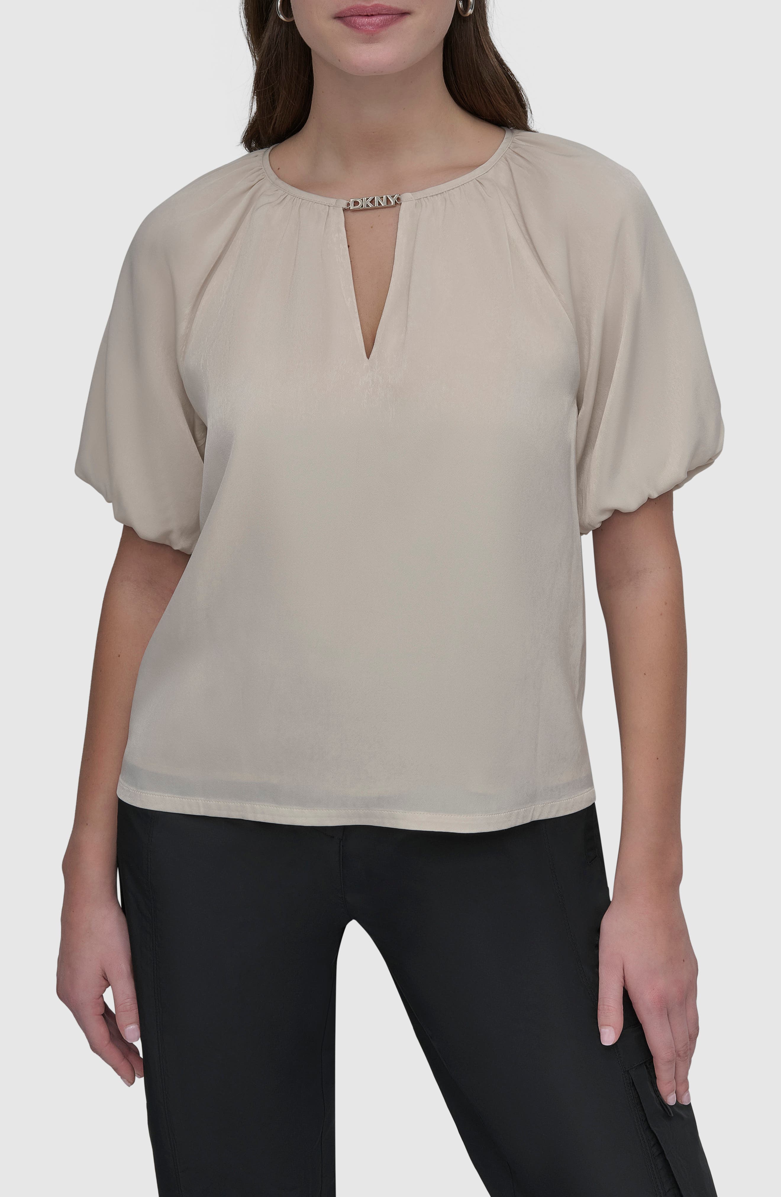 DKNY Logo Puff Sleeve Top