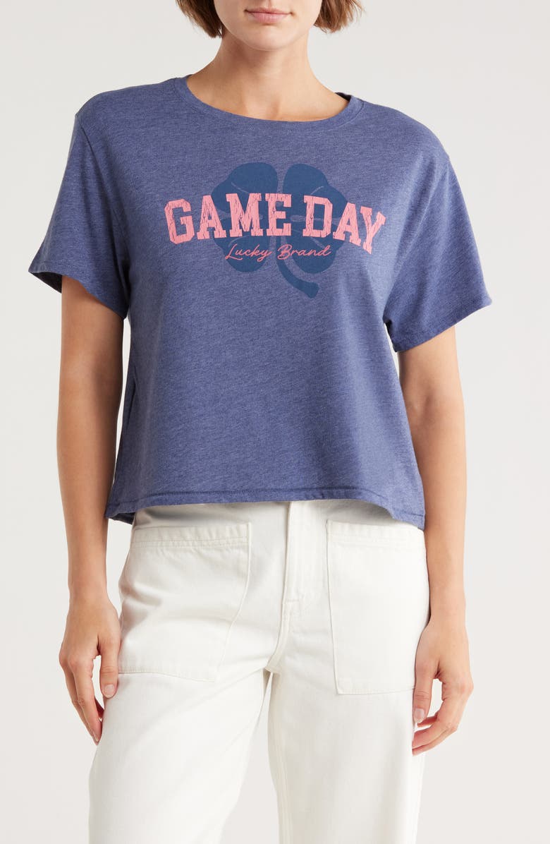 Lucky Brand Game Day Crop Graphic T-Shirt, Main, color, Black Iris