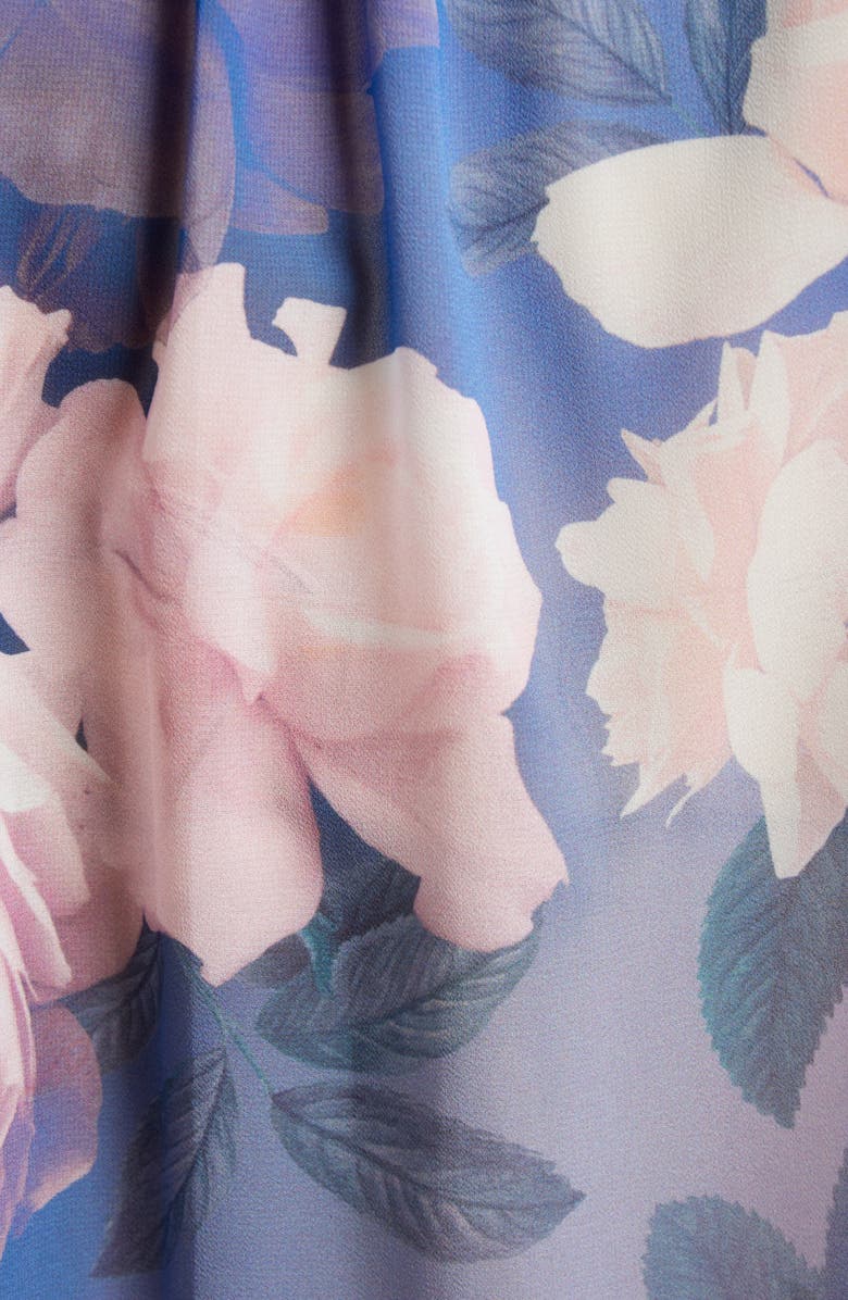 Tahari ASL Floral Print Tie Neck Top, Alternate, color, Blue Petal Floral