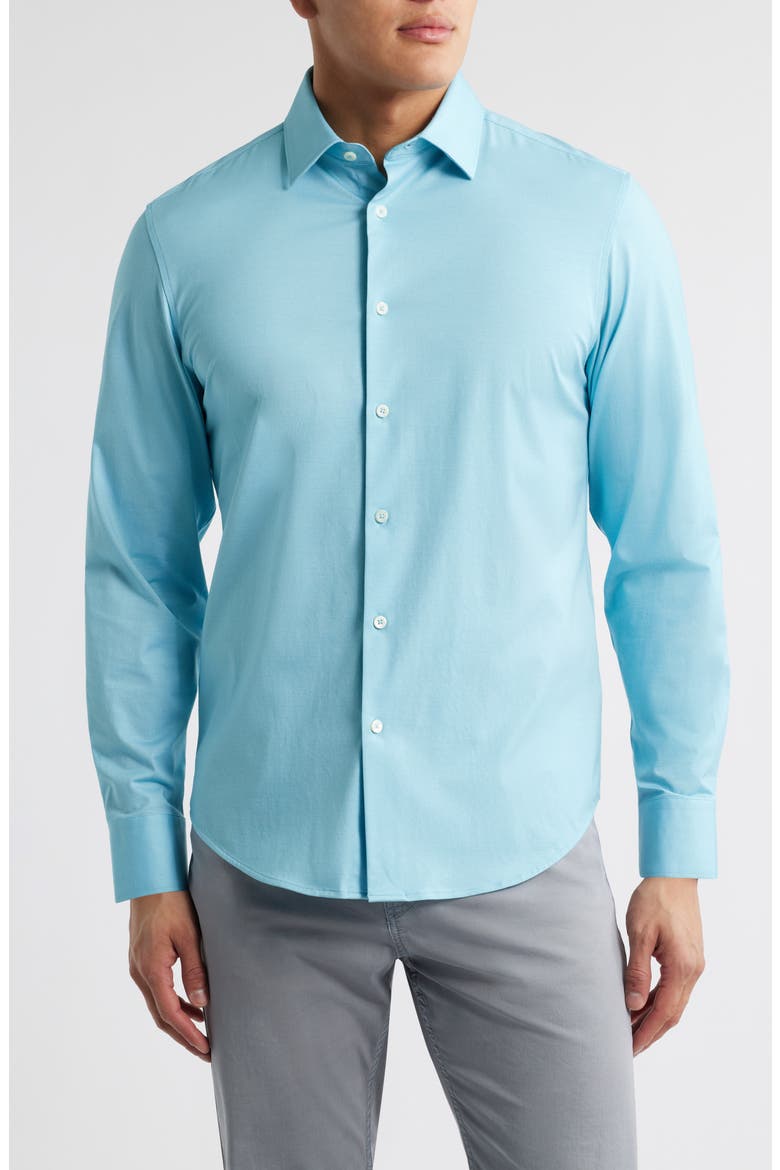 Jimmy OoohCotton® Herringbone Button-Up Shirt, Main, color, TURQUOISE