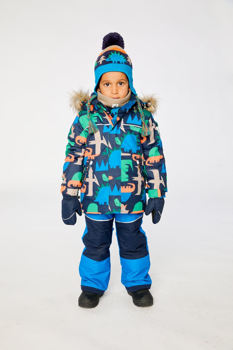 Dinosaur Discover Fleece Jacket Snow Pants Two Piece Snowsuit, Alternate, color, Blue Dinosaur Print