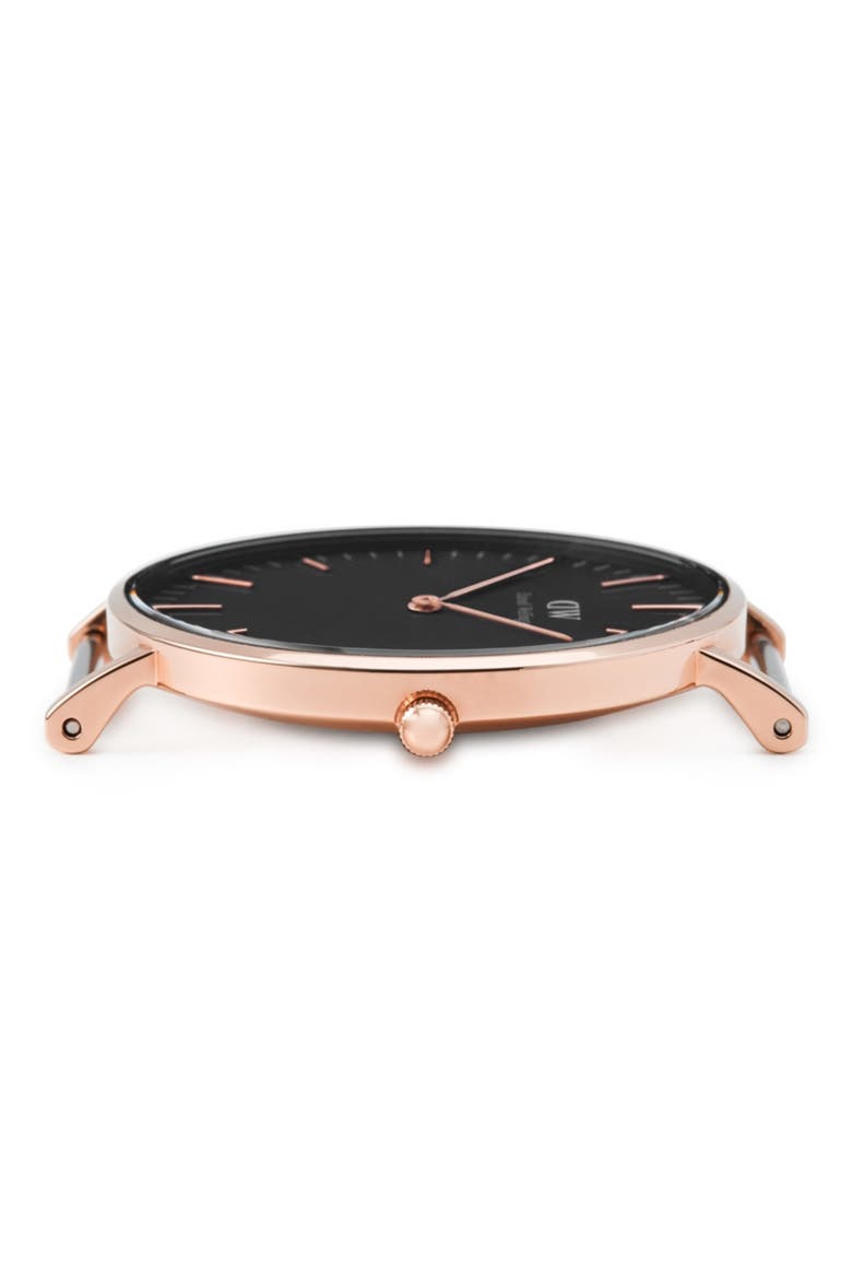Classic Sheffield Leather Strap Watch, 36mm, Alternate, color, BLACK / ROSE GOLD