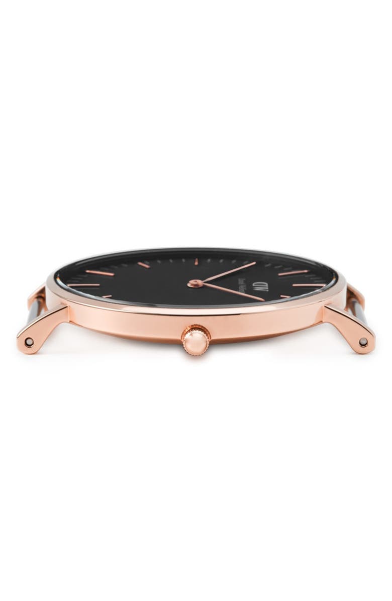 Daniel Wellington Classic Sheffield Leather Strap Watch, 36mm, Alternate, color, Black / Rose Gold