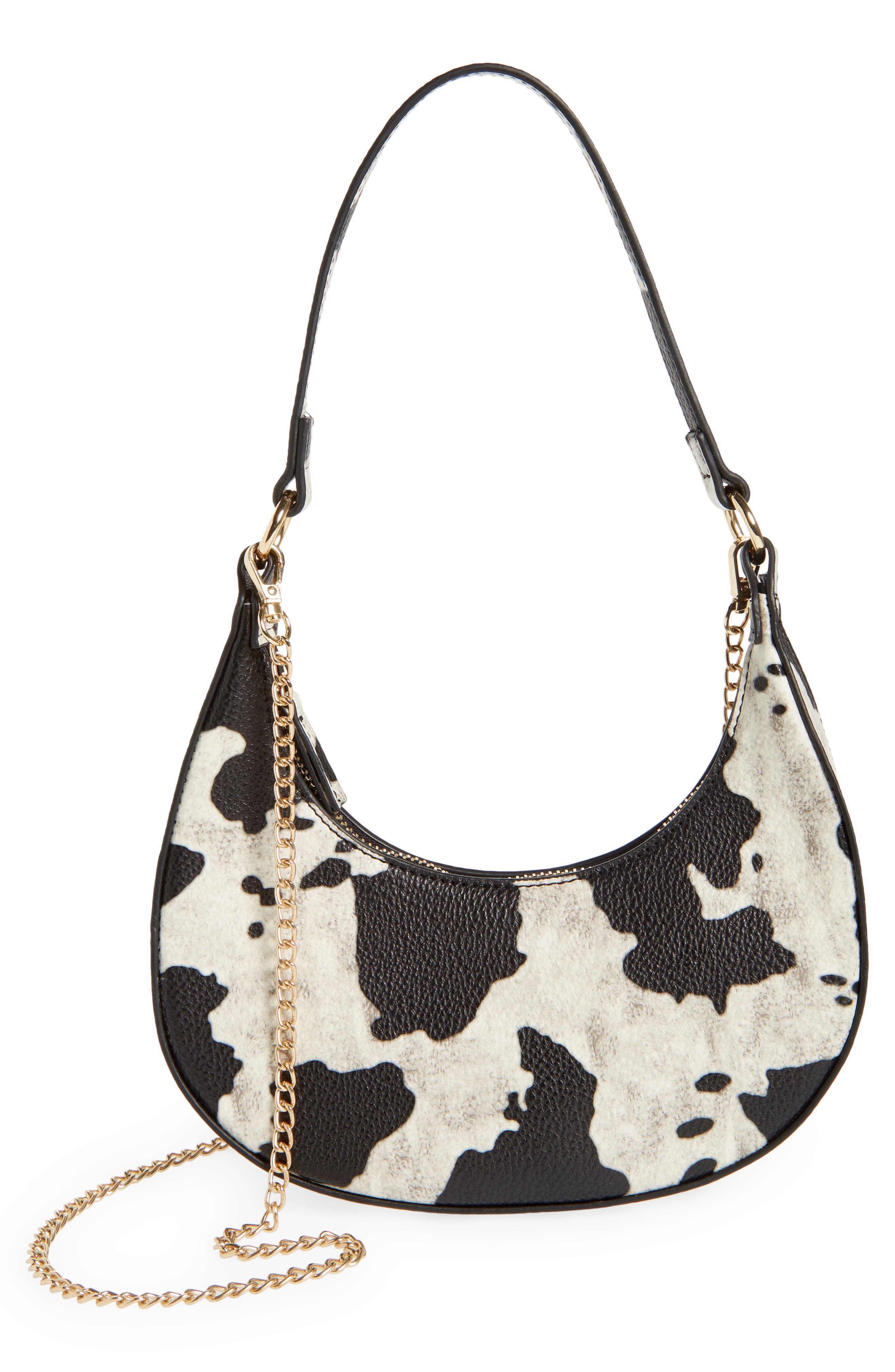 Malibu Skye Dara Cow Print Mini Crescent Shoulder Bag, Main, color, 