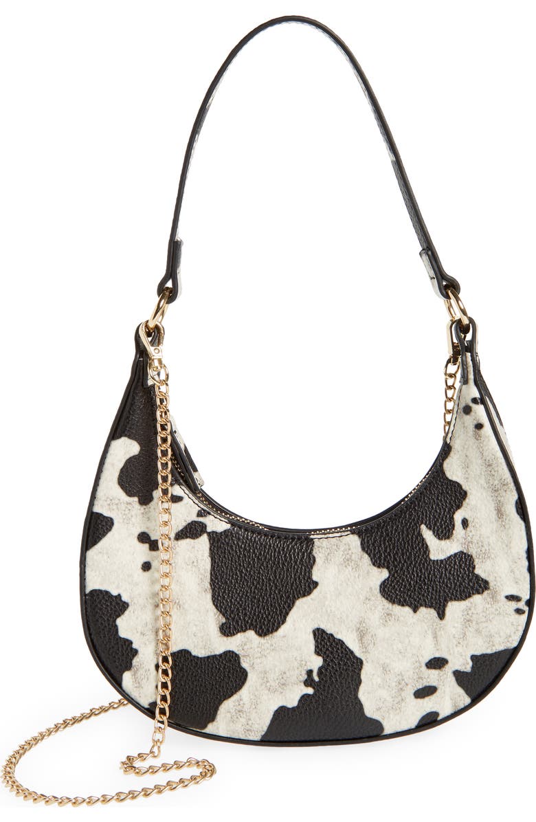 Malibu Skye Dara Cow Print Mini Crescent Shoulder Bag, Main, color,