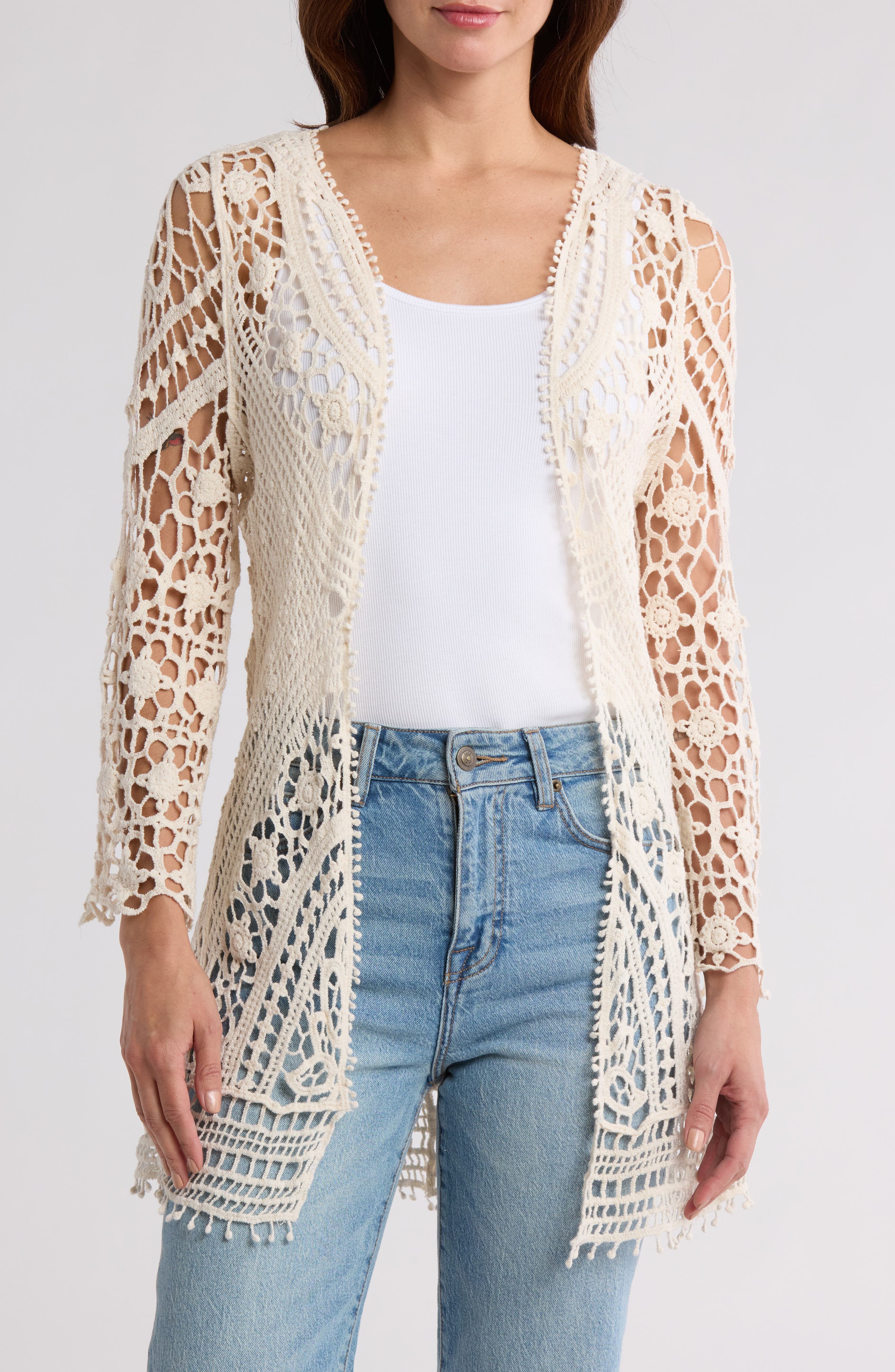 Forgotten Grace Cotton Crochet Duster Cardigan