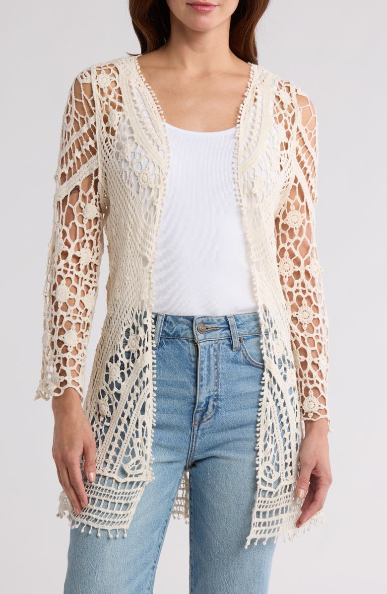 Forgotten Grace Cotton Crochet Duster Cardigan, Main, color, Natural