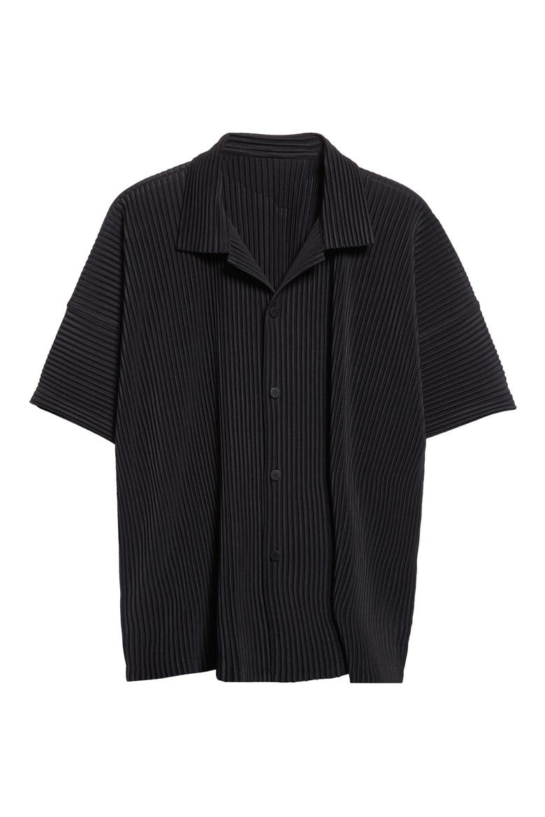 Monthly Colors July Pleated Short Sleeve Button-Up Shirt, Alternate, color, BLACK