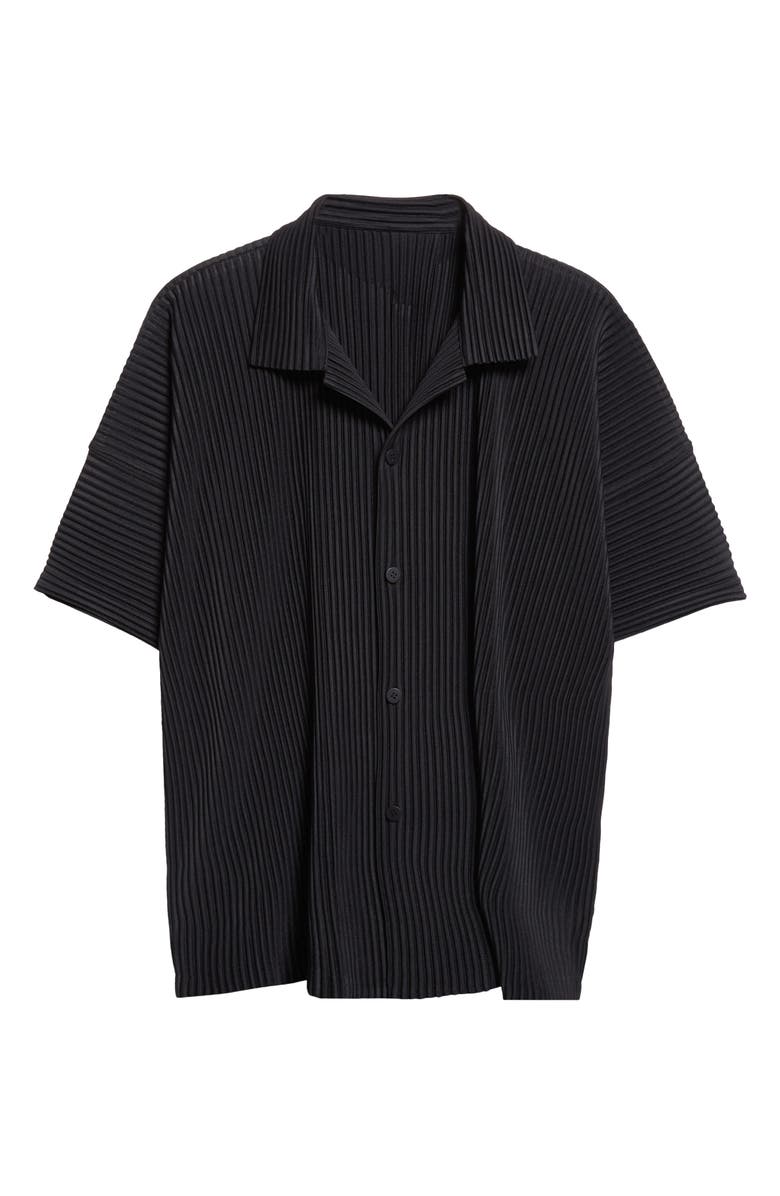 Homme Plissé Issey Miyake Monthly Colors July Pleated Short Sleeve Button-Up Shirt, Alternate, color, Black