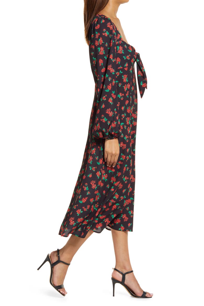 Puff Long Sleeve Tie Front Dress, Alternate, color, ROGUE FLORAL