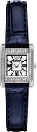 Emporio Armani Crystal Bezel Tank Leather Strap Watch, 19mm x 26mm