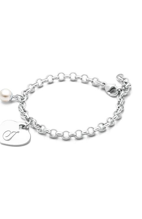 Sterling Silver Classic Charm Bracelet & Engraved Initial 6.25" Bracelet