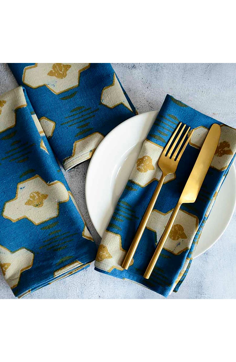 Ichcha Modern Block Print Cloth Napkins, Alternate, color, Blue