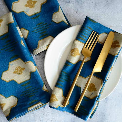 Ichcha Modern Block Print Cloth Napkins In Blue