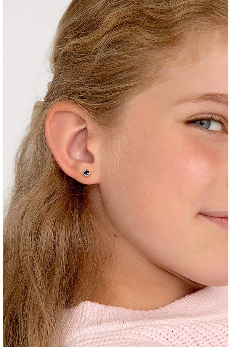 14k Halo Girl Earrings, Alternate, color, Dark Blue