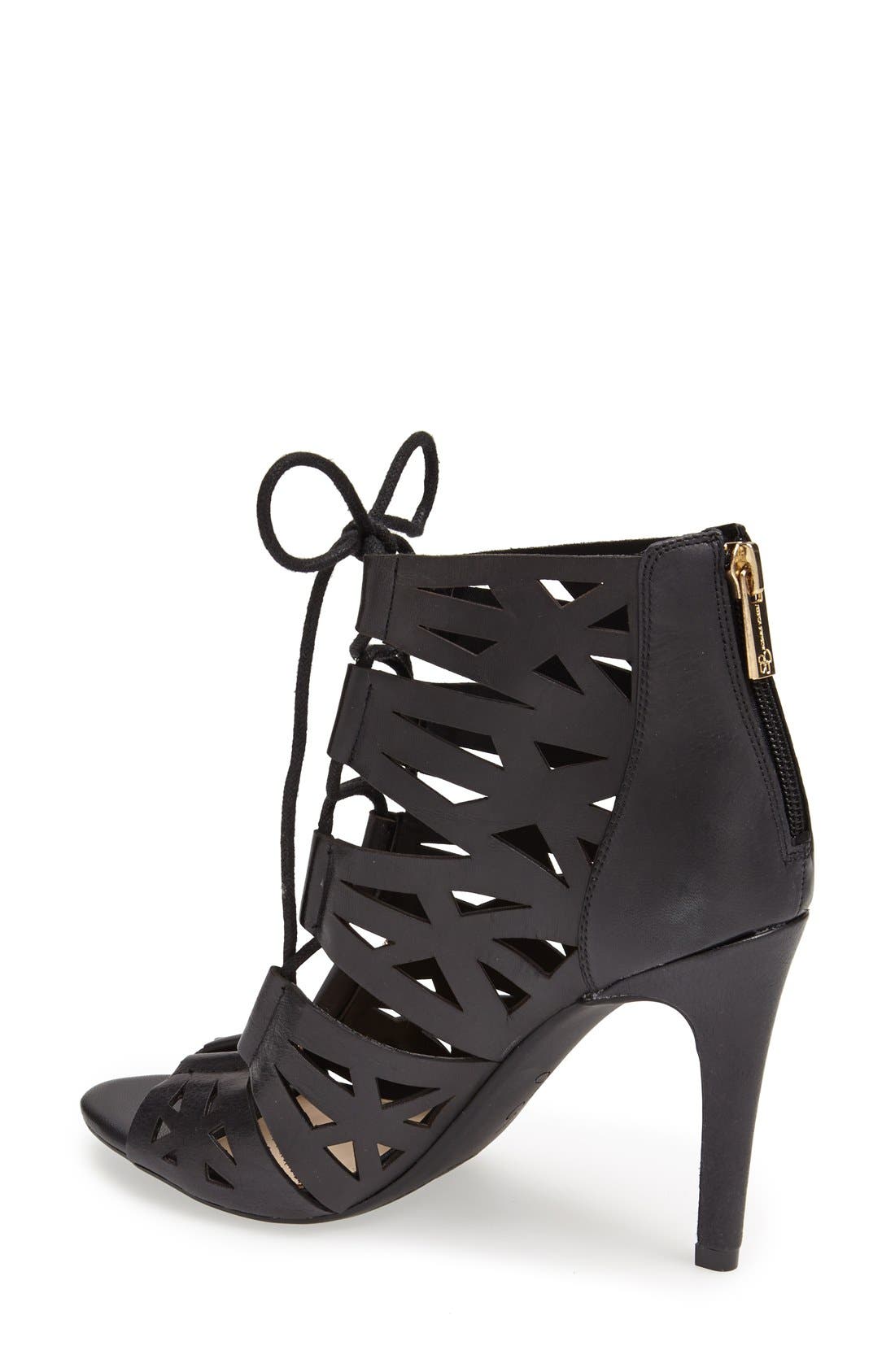 'Emerita' Laser Cutout Cage Sandal, Alternate, color, BLACK