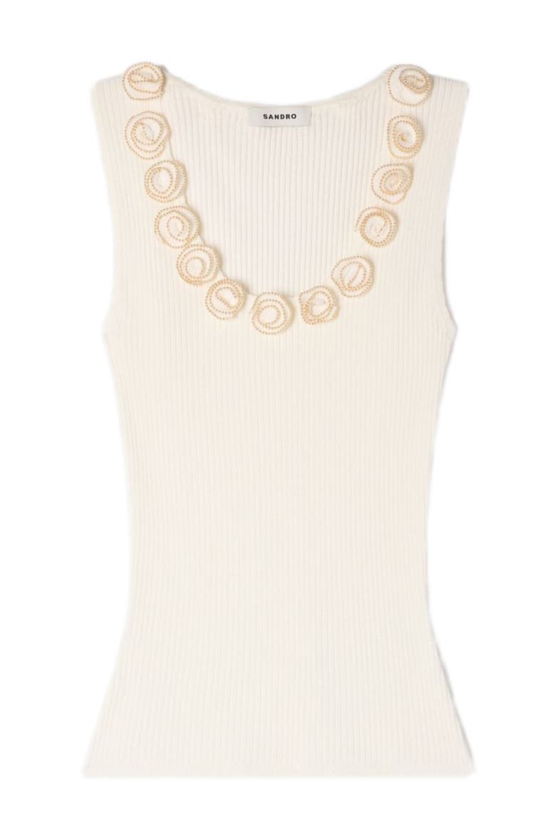 Ribbed sweater with beaded roses, Alternate, color, White