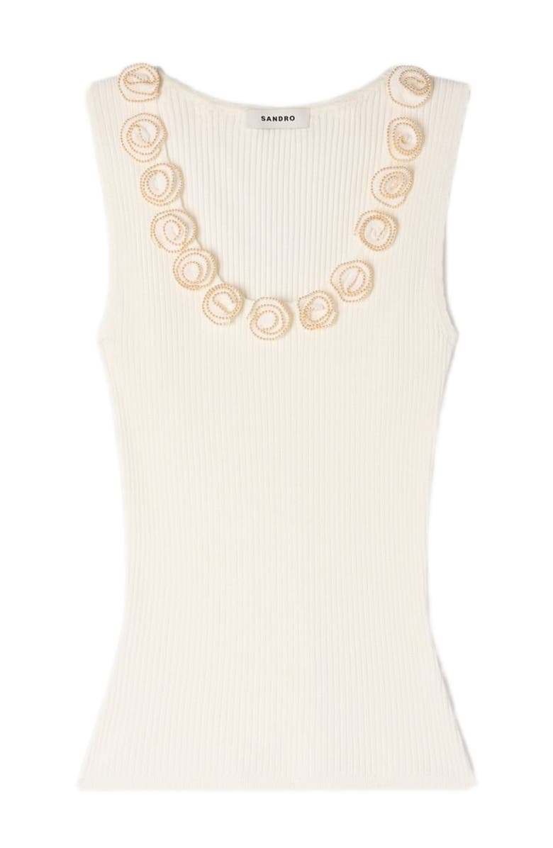 SANDRO Ribbed sweater with beaded roses, Alternate, color, White