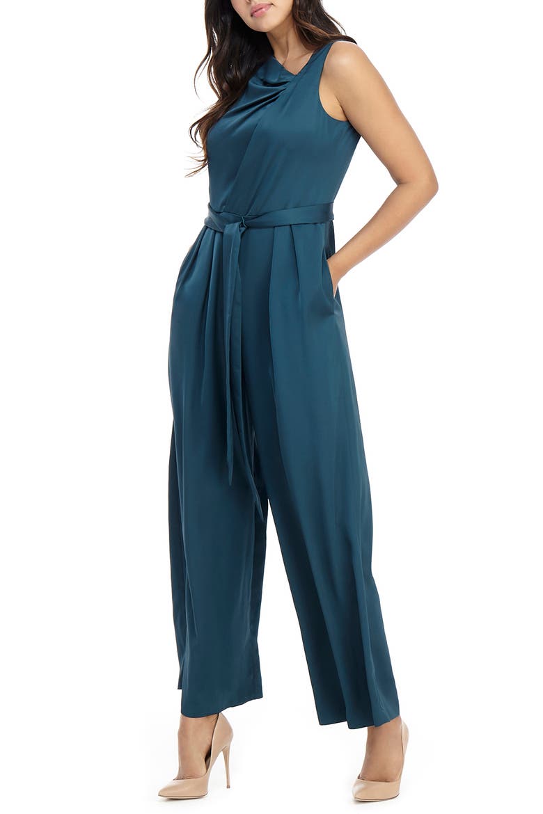 Asymmetrical Wide Leg Satin Jumpsuit, Alternate, color, NITE PINE