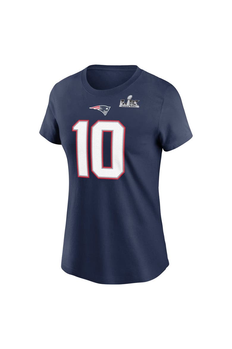 Women's Nike Drake Maye Navy New England Patriots Super Bowl LX Patch Name & Number T-Shirt, Alternate, color, Navy