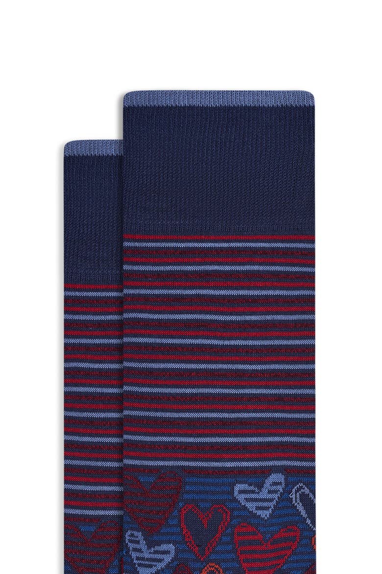 Stripe & Heart Mercerized Cotton Blend Dress Socks, Alternate, color, NAVY