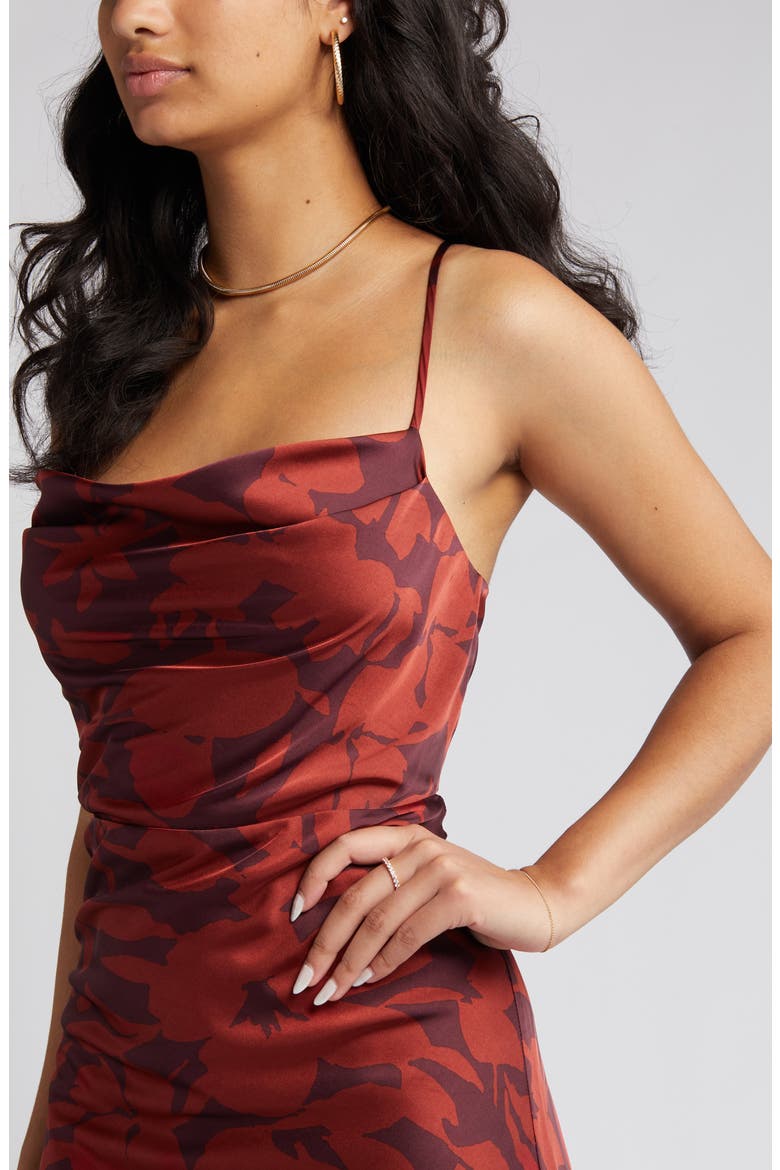 Amberlust Floral Satin Midi Dress, Alternate, color, BRONZE MULTI