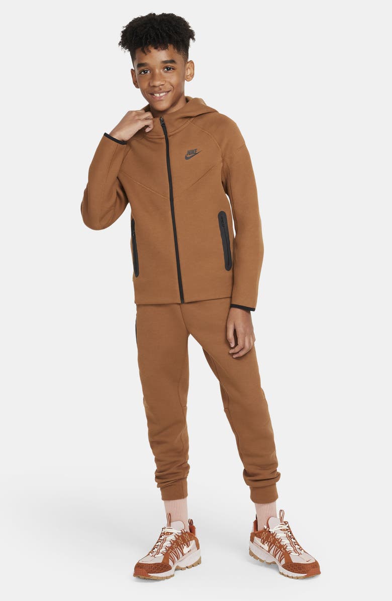 Nike Kids' Tech Fleece Full Zip Hoodie, Alternate, color, Light British Tan/ Black