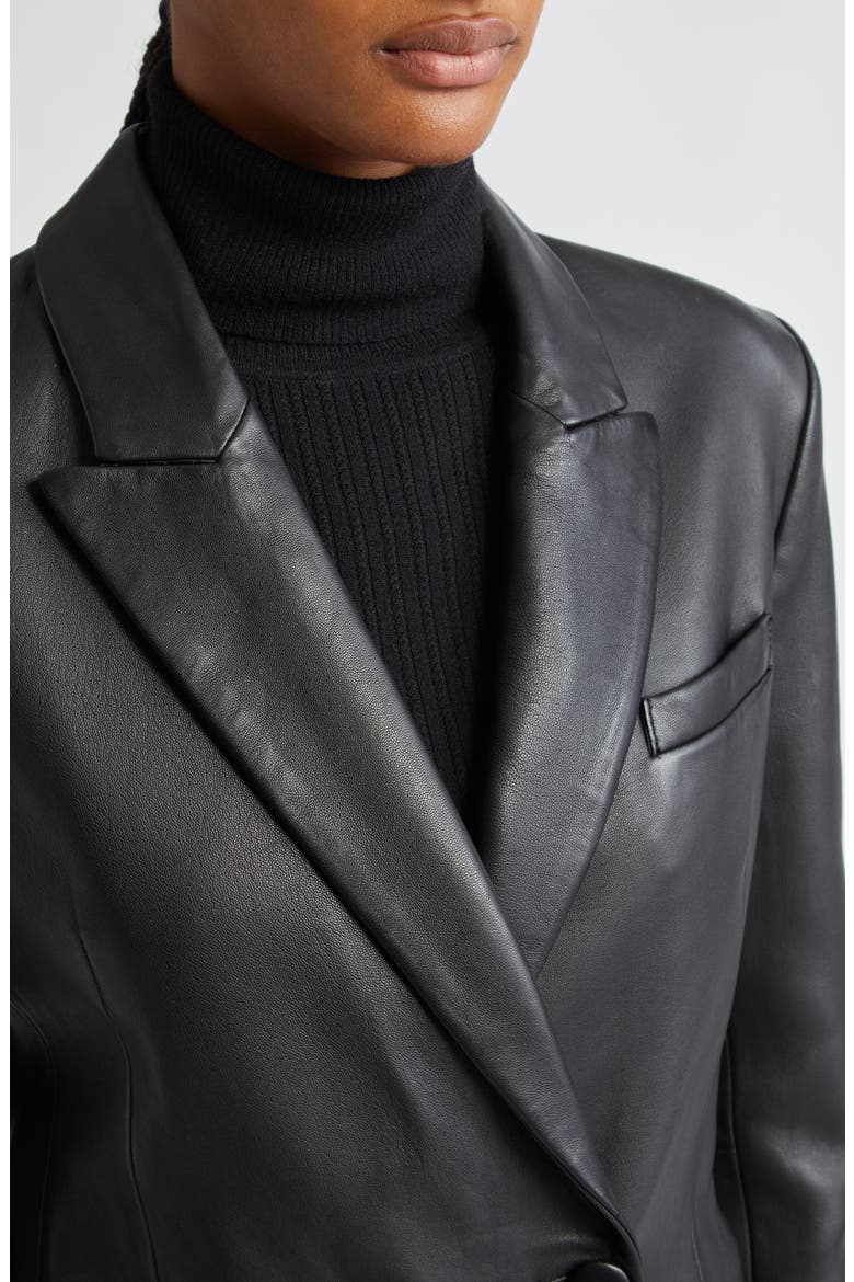 Declan Double Breasted Leather Jacket, Alternate, color, BLACK