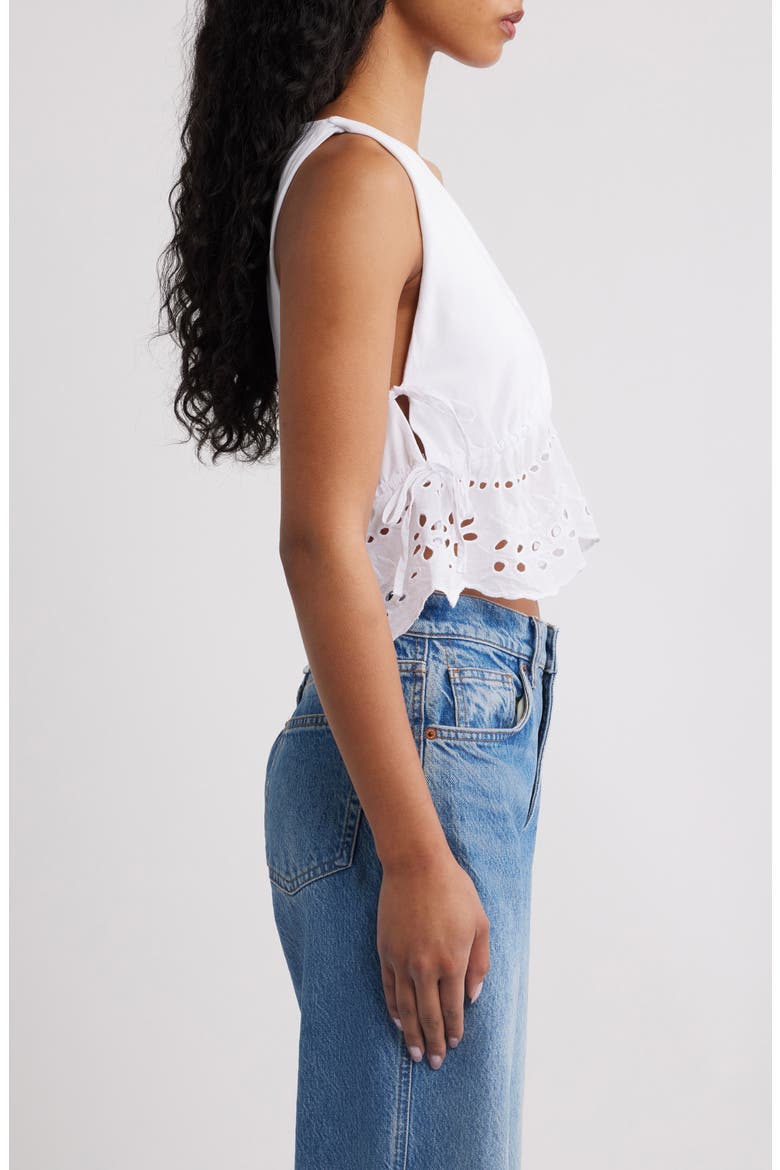 Sere Eyelet Embroidered Side Tie Peplum Top, Alternate, color, WHITE