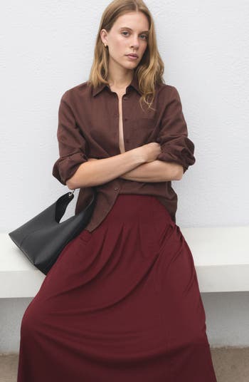 Pleated A-Line Midi Skirt