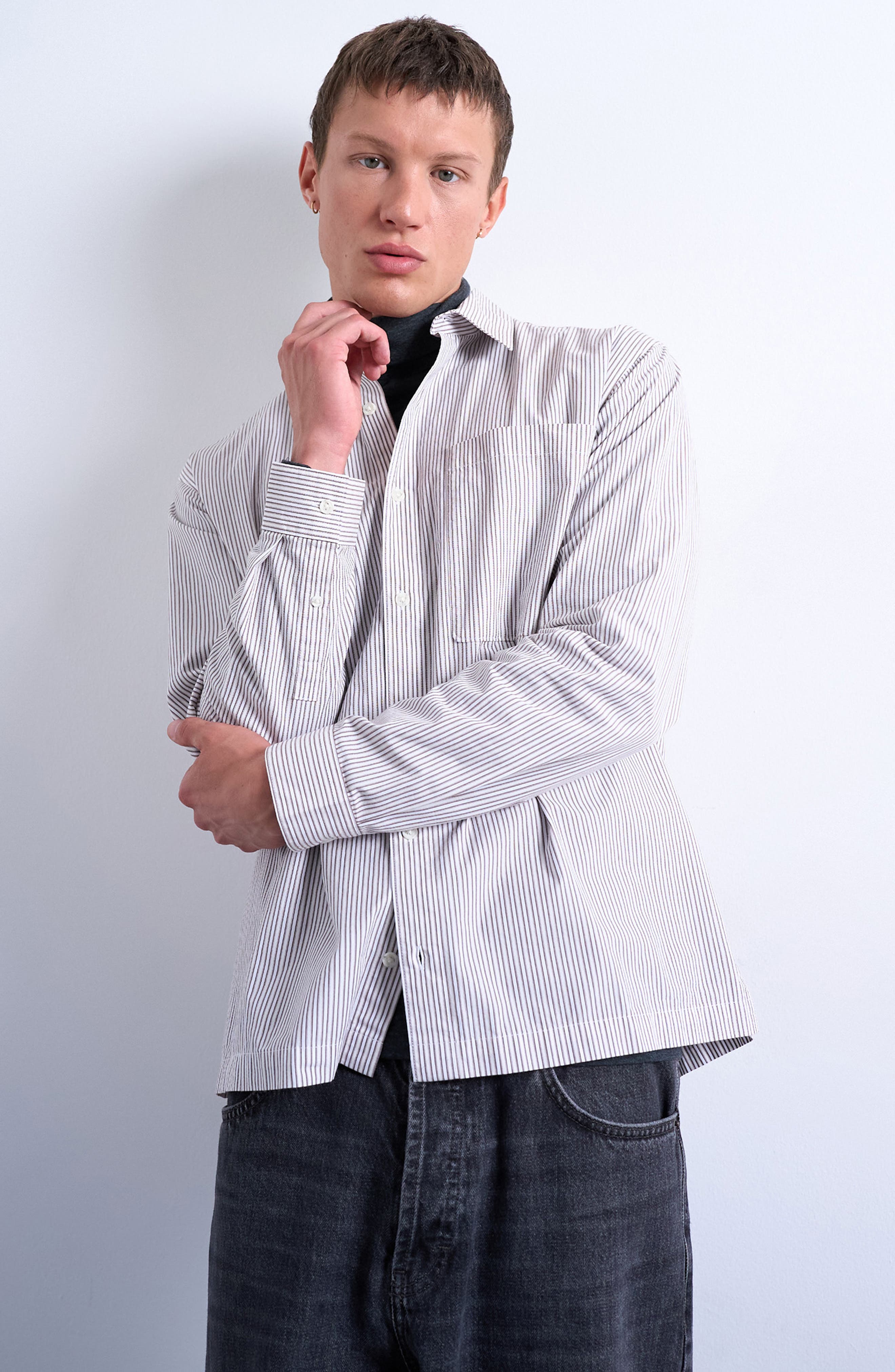 Topman Relaxed Fit Stripe Cotton Button-up Shirt In Gray