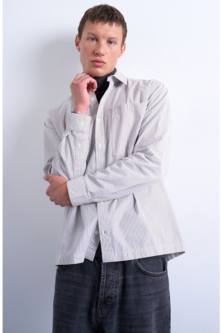 Relaxed Fit Stripe Cotton Button-Up Shirt, Main, color, ECRU MULTI