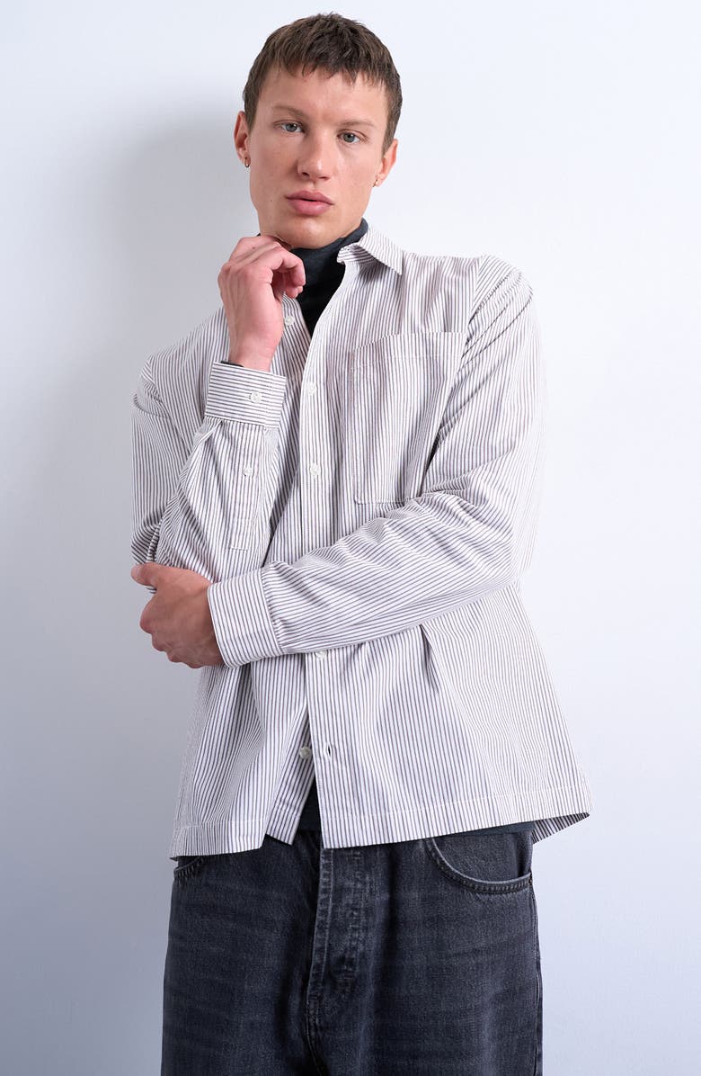 Topman Relaxed Fit Stripe Cotton Button-Up Shirt, Main, color, Ecru Multi