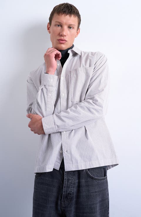 Relaxed Fit Stripe Cotton Button-Up Shirt