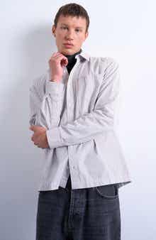Relaxed Fit Stripe Cotton Button-Up Shirt